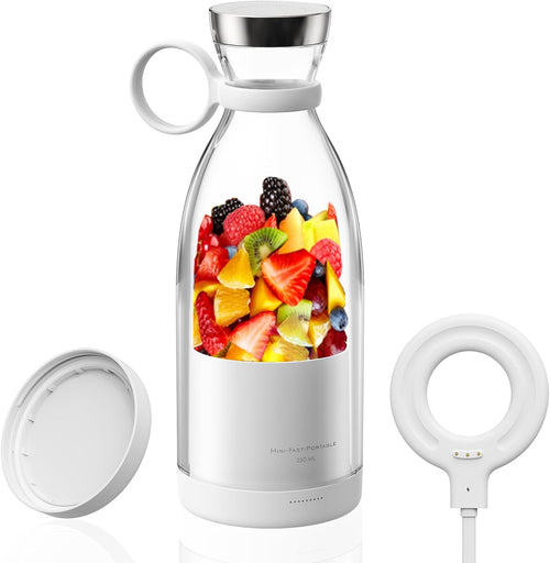 FRESH JUICE Portable Blender — White Portable Blender for Shakes and Smoothies with 11.83 Oz Travel Cup and Lid,Durable Stainless Steel Blades for Juice Blending Performance, White