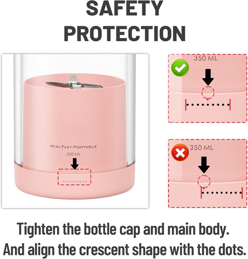 FRESH JUICE PINK Portable Blender for Shakes and Smoothies with 11.83 Oz Travel Cup and Lid,Durable Stainless Steel Blades for Juice Blending Performance, Pink