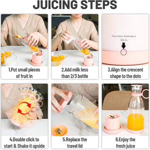 FRESH JUICE PINK Portable Blender for Shakes and Smoothies with 11.83 Oz Travel Cup and Lid,Durable Stainless Steel Blades for Juice Blending Performance, Pink