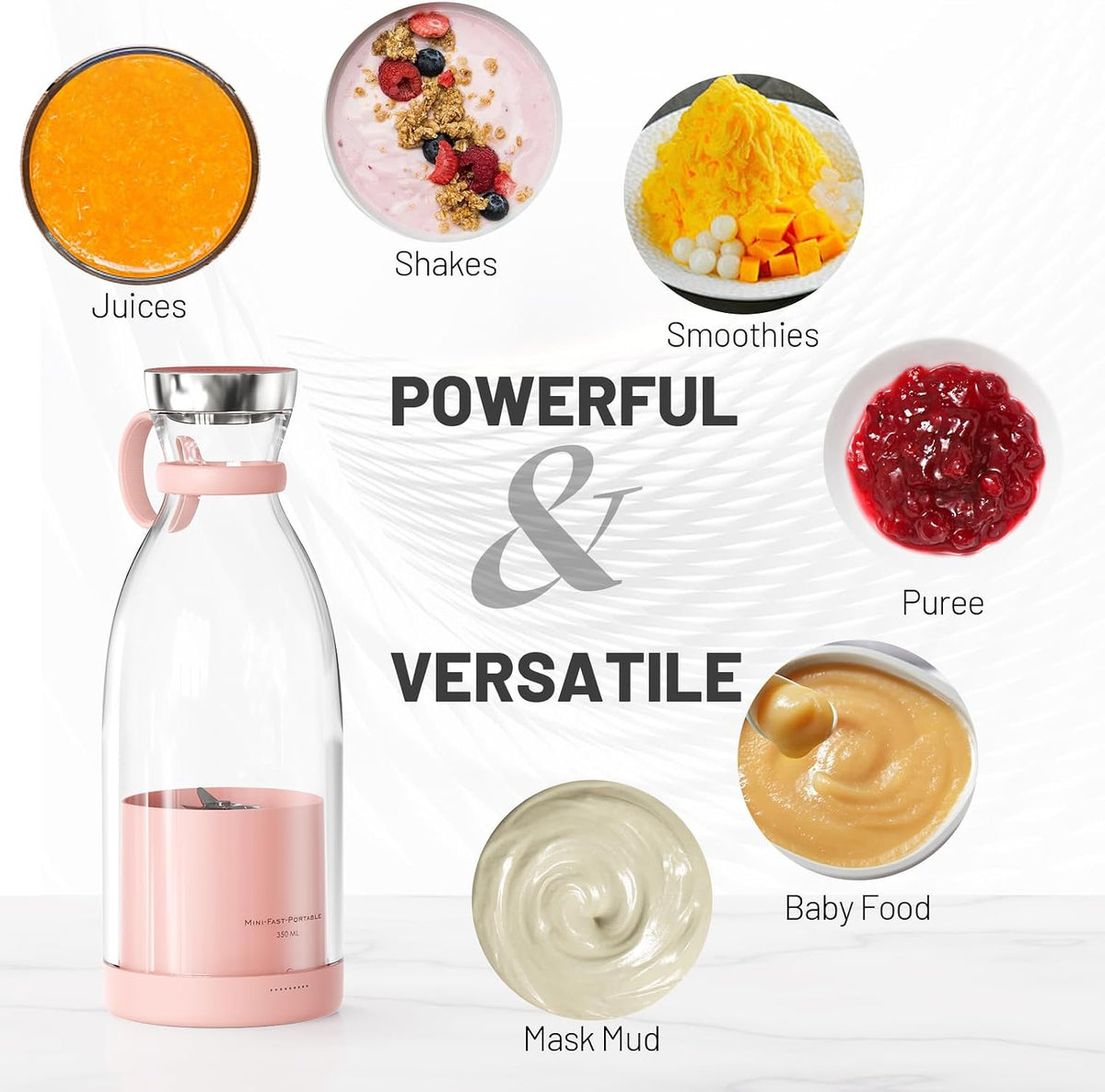 FRESH JUICE PINK Portable Blender for Shakes and Smoothies with 11.83 Oz Travel Cup and Lid,Durable Stainless Steel Blades for Juice Blending Performance, Pink