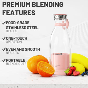 FRESH JUICE PINK Portable Blender for Shakes and Smoothies with 11.83 Oz Travel Cup and Lid,Durable Stainless Steel Blades for Juice Blending Performance, Pink